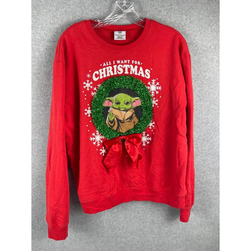 Star Wars Grogu Christmas Wreath T Shirt Men's‎ Size XL Red Holiday Ugly Sweater